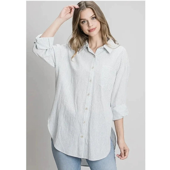 Orvis Womens Button Up Blue White Striped Cotton Shirt Tunic Collared Sz XS ** - Picture 1 of 14